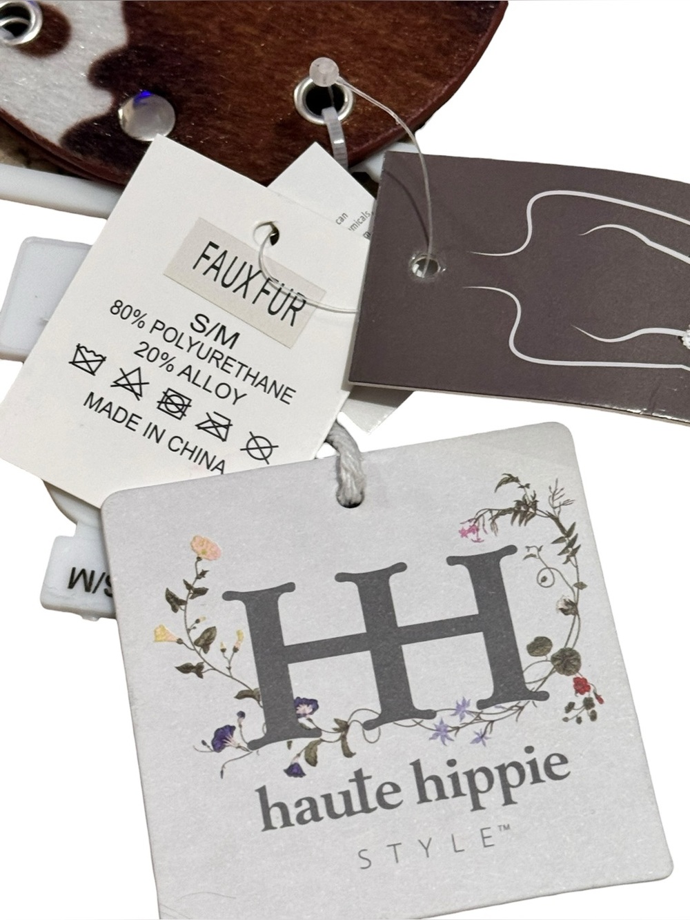 HAUTE HIPPIE Meghan Faux Cow Disc Belt S/M Brown/White $40 Retail NWT - Picture 6 of 8